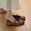Suede Leopard Print Flat Bottom Wear Mary Jane Shoes Autumn New Temperament French Beanie Shoes Light Mouth Single Shoes