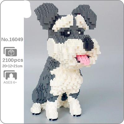 16049 Animal World Standard Schnauzer Dog Sit Pet Doll Model Mini Diamond Blocks Bricks Building Toy for Children No Box
