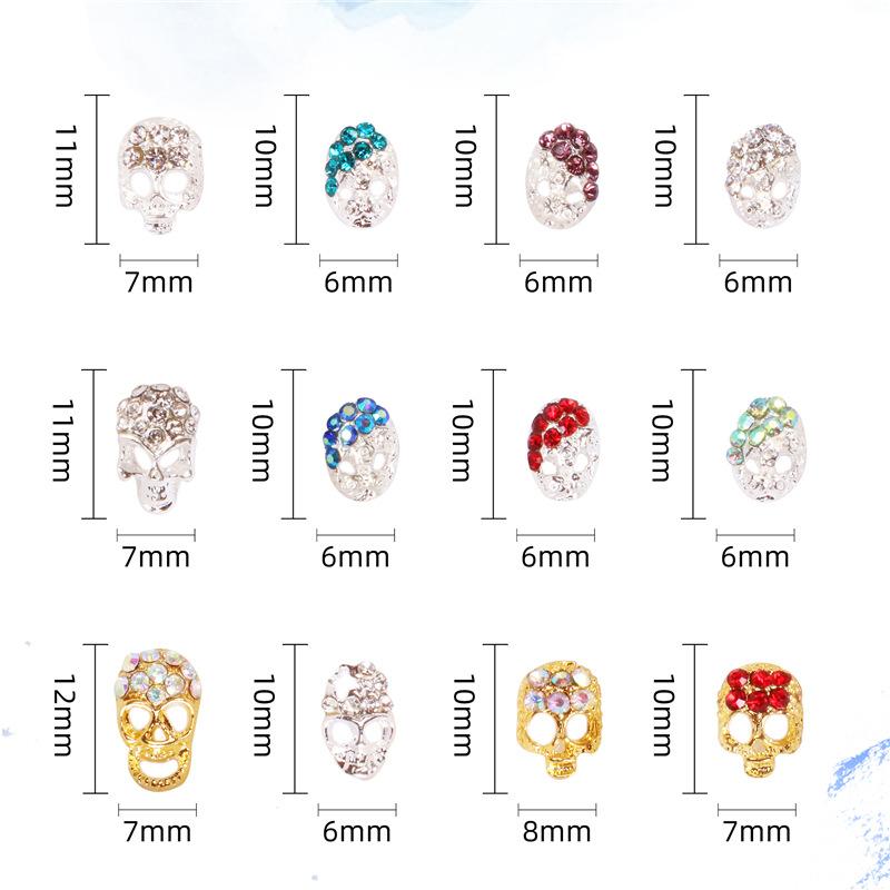 12 buc/roată craniu din aliaj bijuterii pentru unghii cu stras pentru decorare pentru unghii