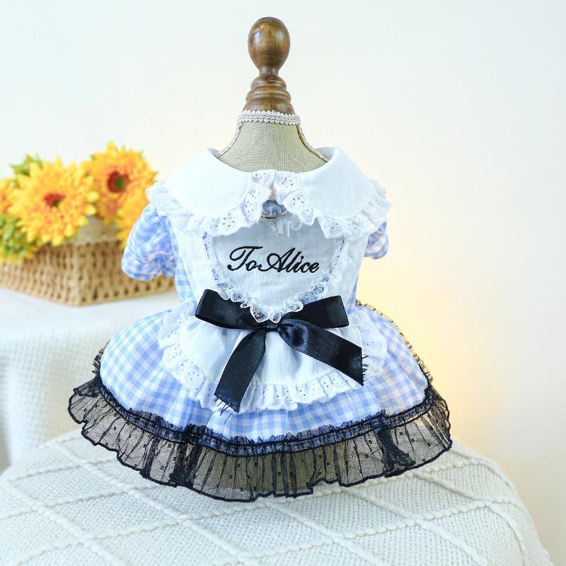 

Pet circle dog clothes spring and summer new products small and medium dog blue and white plaid doll collar skirt fairy tale princess skirt xs-bust size30, length 20cm, about 1.0-1.5kg