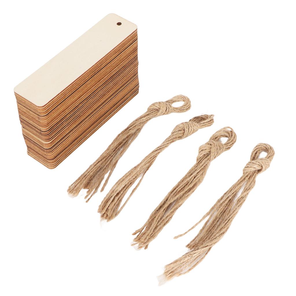 72pcs Wood Blank Bookmarks Unfinished Wood Hanging Tags with Holes and Ropes for Christmas DIY