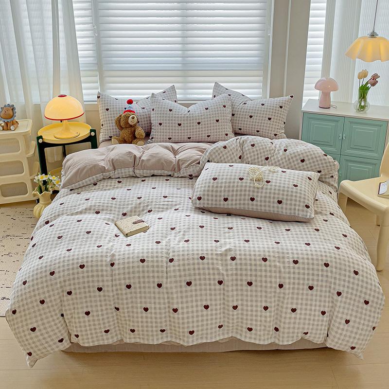 Flowers Bedding Set with Pillowcase Bed Sheet Single Full Size Bed Linen Washed Cotton Duvet Cover Set Queen/King Double Size