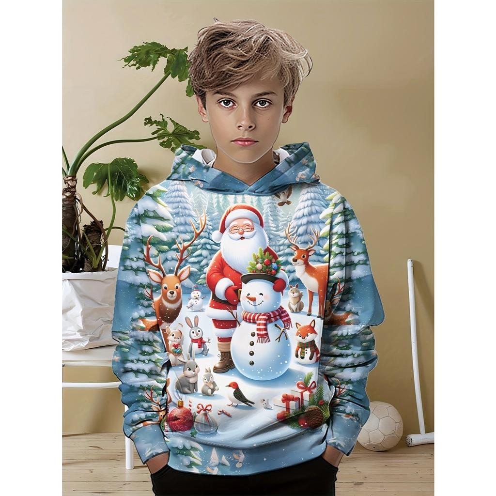 Boys' Novelty Top, Christmas Element Printed Top, Creative and Innovative Christmas Spring and Autumn Essential Top