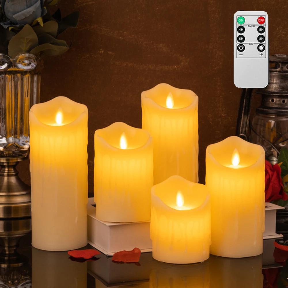 2Pcs Flameless Candles with Remote Timer Flickering Simulate Dripping Led Candles Battery Operated for Indoor Outdoor Decor
