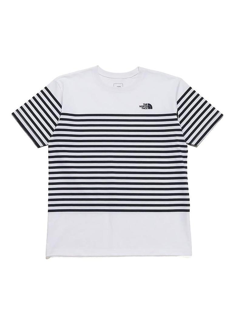 The North Face Short Sleeve Paneled Striped UV Size M Men's Tee, Quick-Drying, Protection, White,