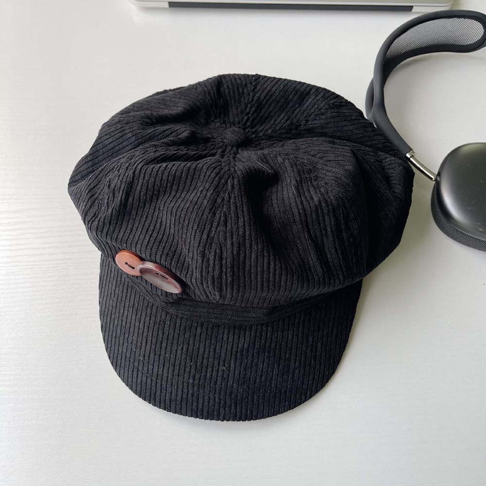 New Corduroy Newsboy Cap Double Button Decoration Beret Hat For Women Spring Autumn Vintage Painter Hat Japanese Sun Cap Outdoor