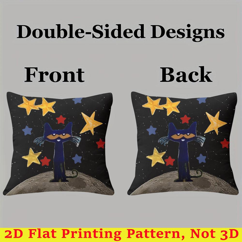 Moon Cat & Stars Square Jacquard Pillow Cover for Sofa Office Waist Cushion Cover Home Decorative Pillowcase