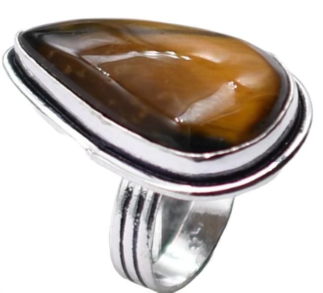Tiger Eye Natural Gemstone Antique Silver Plated Ring US Size-5.25 A 350