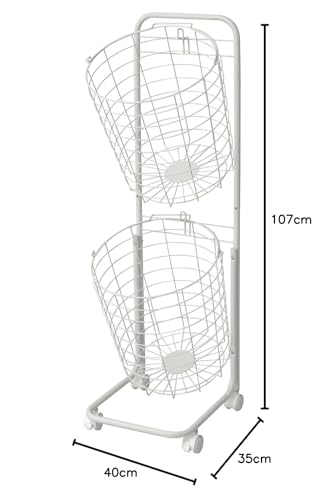 Yamazen 2-Tier Laundry Basket, White, RLB-2C(WH)