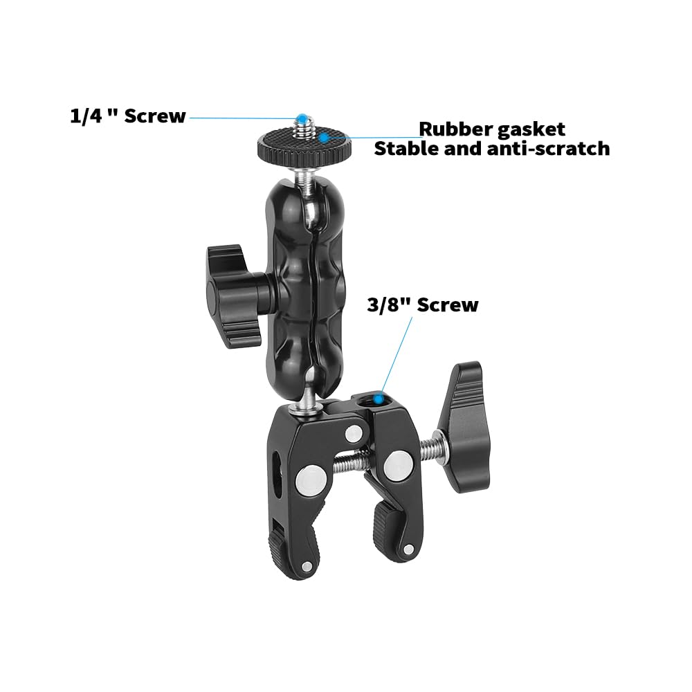 SZRIG Super Clamp Articulating 1/4"-20 Mini Ball Hand for Camera Monitor LED Light Accessories (Black)
