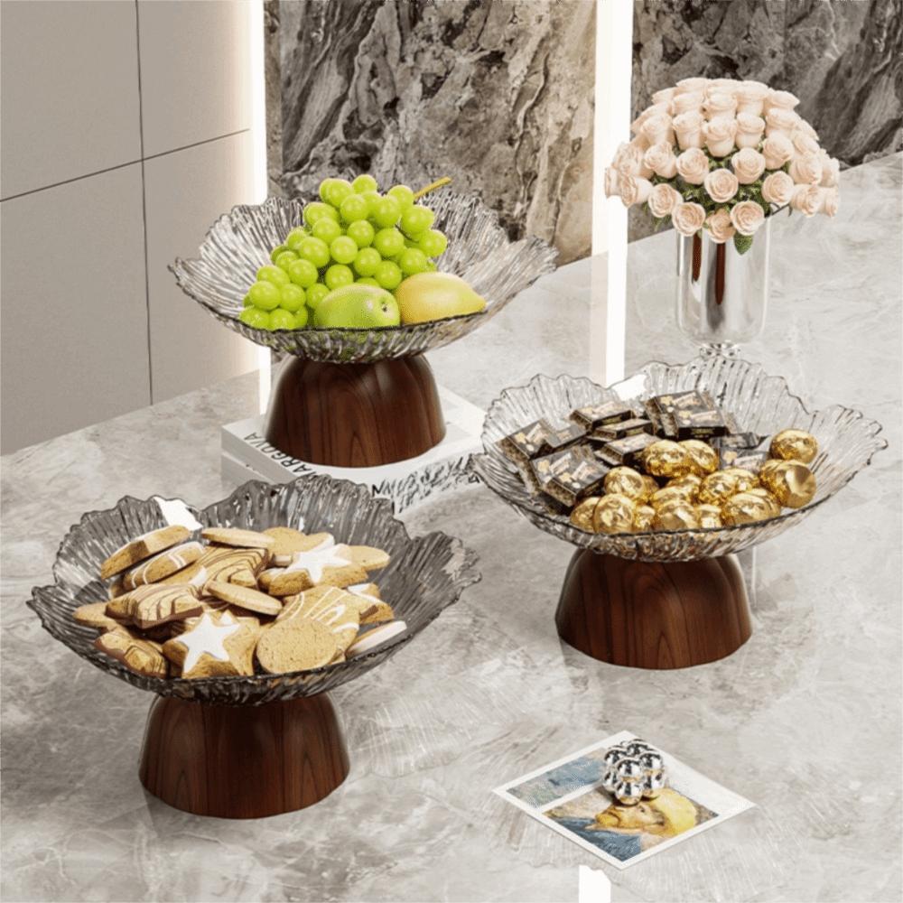 Large Capacity Pedestal Fruit Bowl Transparent Petal Design Snack Display Tray Counter-top