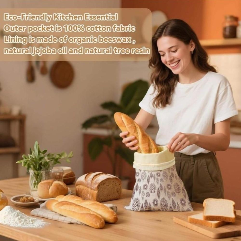 New Reusable Beeswax Bread Bags Cotton Fabric Beeswax Coated Bread Storage Bags Lock Closure 43*33cm Sourdough Bag Freezer Use