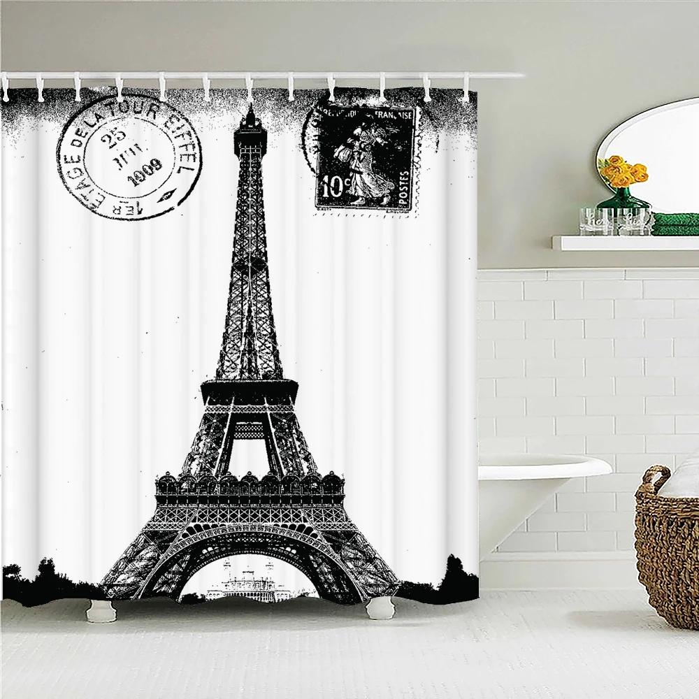 3D print Paris Tower Bathroom Shower Curtains Waterproof Polyester Fabric With Hooks 240X180cm Bath Screen Home Decor Curtain