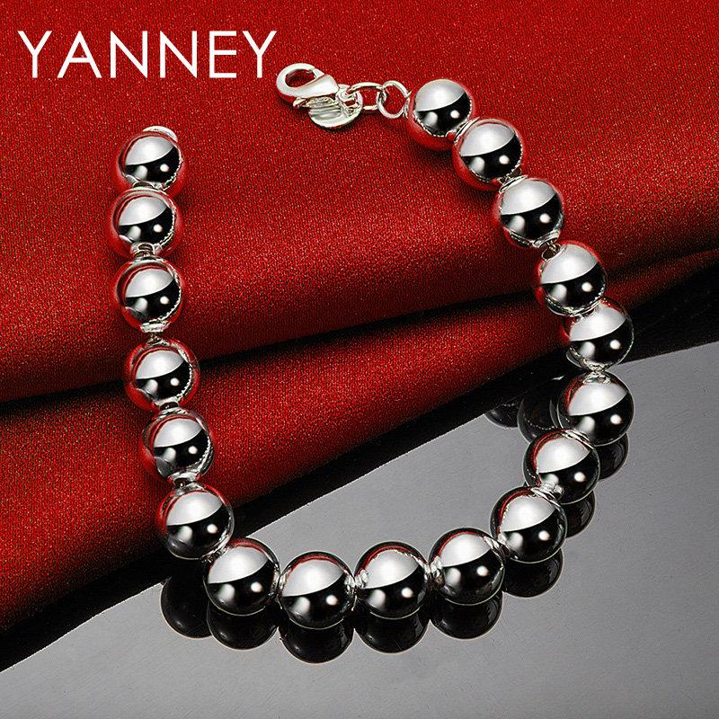 Bracciale in Argento Sterling 925 da 8 Pollici con Perle Sferiche da 10MM Accessori Moda Donna Regali per Feste di Matrimonio Gioielli