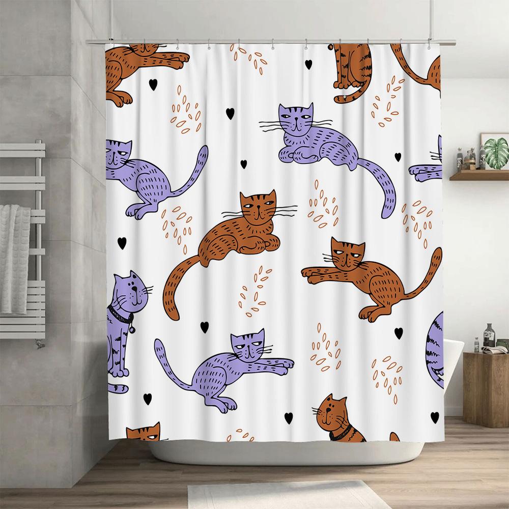 Kitty Cat Shower Curtain Modern Bathroom Decor with Feline Pattern in Multiple Colors Waterproof Fabric for Bathtub Use by Tauru