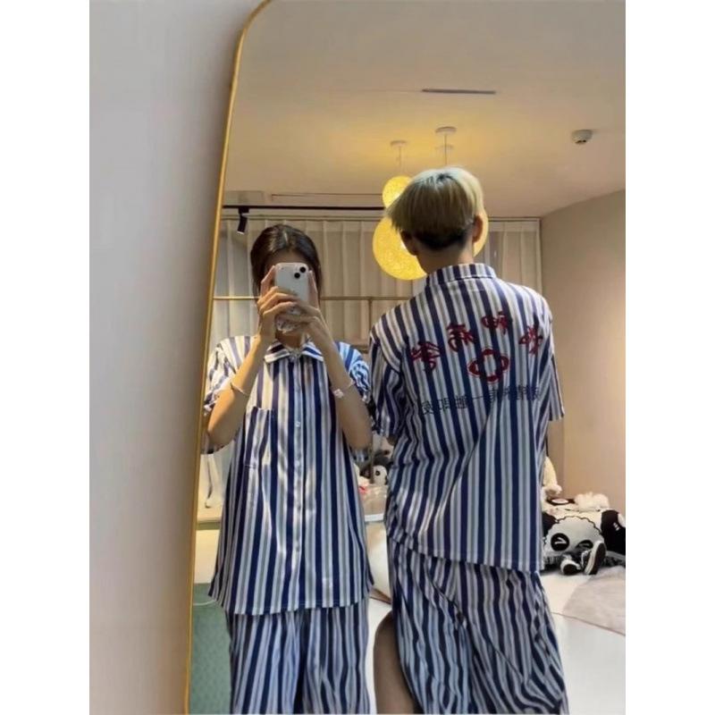 Halloween Mental Hospital Clothing Striped Short-sleeved Loungewear Funny Crazy Clothing Male and Female Girlfriends