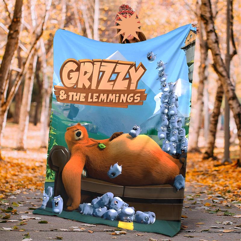 Grizzly Lemmings Flanelldecke Weich Warm Ganzjahresdecke, Design für Camping, Autoreisen, Wandern Sofa, Bett, Büro Perfektes Geschenk für Partys