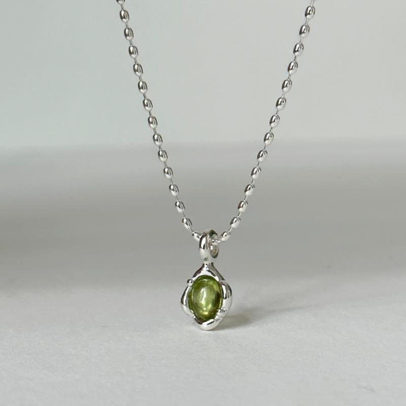 VENTFILLE 925 Sterling Silver Green Crystal Necklace for Women Girl Temperament Banquet Water Drop Jewelry Gift Dropshipping