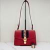 [Pre-Owned] Sylvie Gold Buckle Striped Web Ribbon Bow Wide Shoulder Strap Leather Shoulder Crossbody Handbag Small - Excellent #12YQICO
