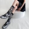 Japanischer Stil Schimmerndes Netz Spleißende Gerippte Über die Wade Socken für Damen Mädchen Niedliche Schleife Schleifenknoten Lange Strümpfe