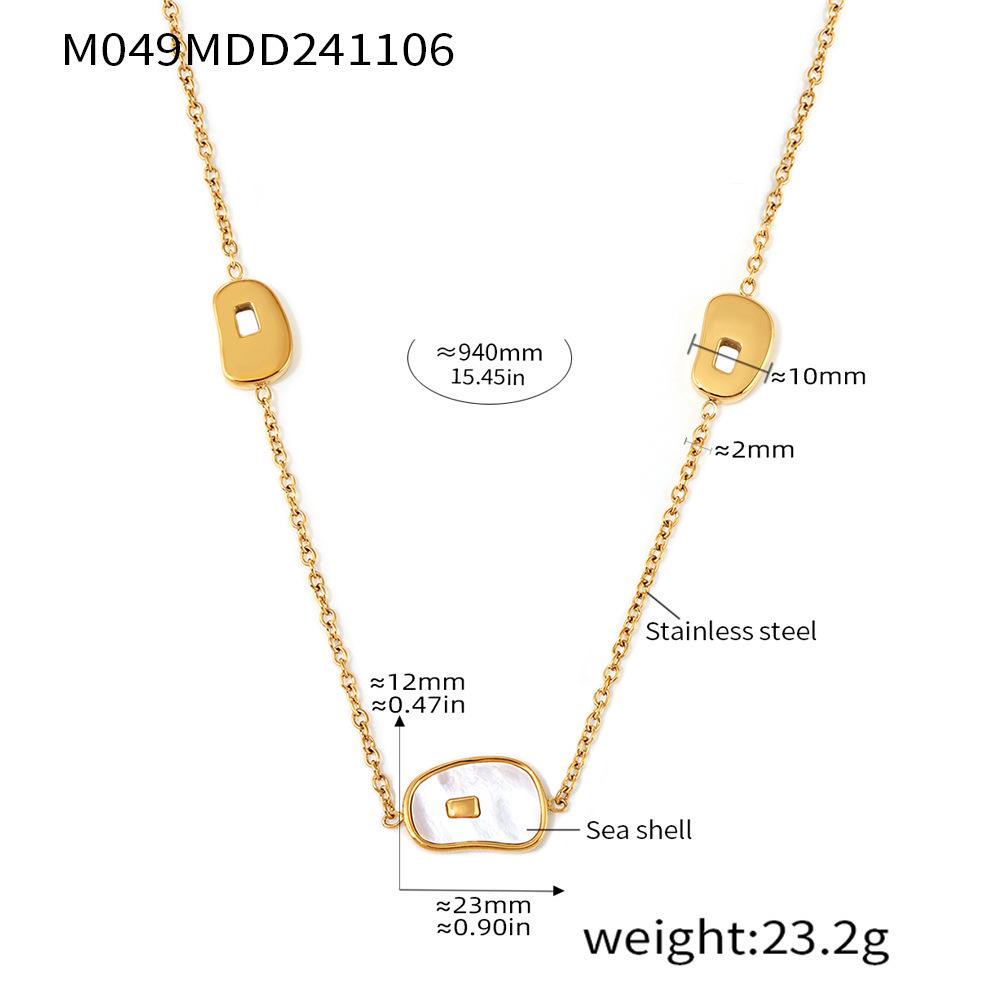 Qiong Yao Natural White Mother-of-Pearl Stainless Steel Layered Necklace - Light Luxury Sweater Chain for Autumn/Winter.
