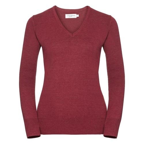 Russell Collection Ladies/Womens V-Neck Knitted Pullover Sweatshirt