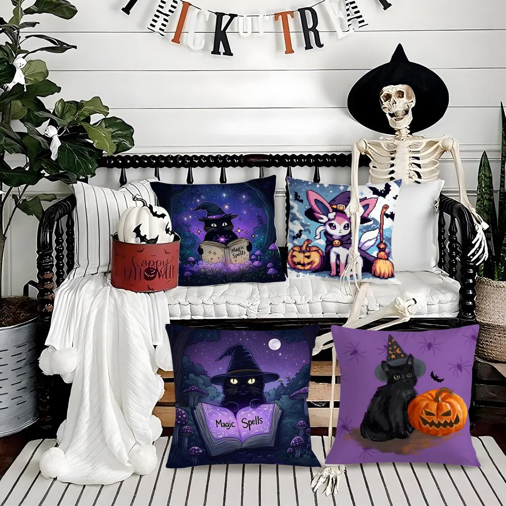 Halloween Cartoon Cute Purple Cat Pillow Case Printing Pillowcase Living Room Sofa Cushion Cover Bedroom Room Decor