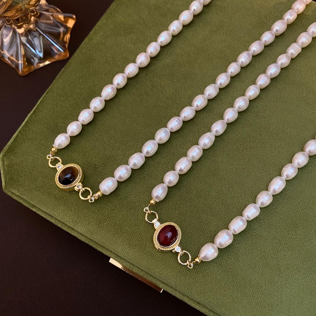 Neuer Trendiger Roter Achat Stein Natürliche Süßwasserperle 14K Gold Filled Damen Kurze Kette Halskette Aktionsgeschenke Kein Verblassen