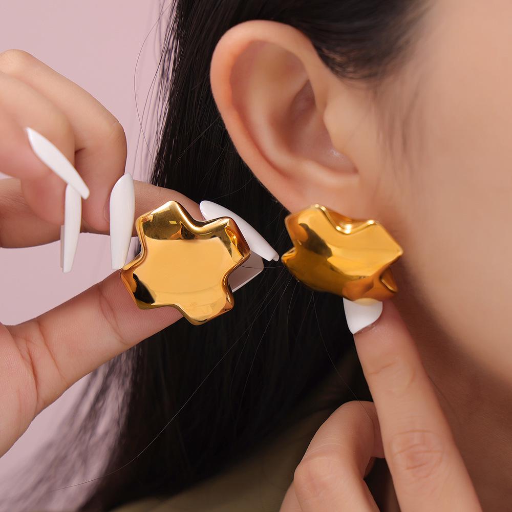Qiong Yao Stainless Steel 18K Gold Electroplated Irregular Geometric 3D Stud Earrings