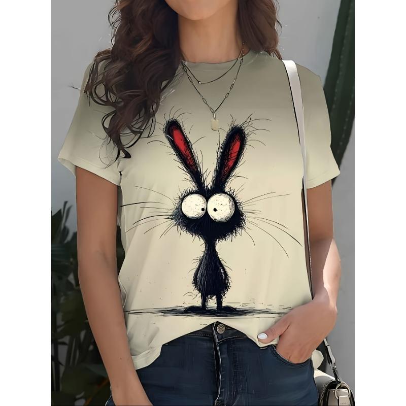 

Женские футболки Летние повседневные топы с коротким рукавом Футболка с круглым вырезом Мода Уличная одежда Женская одежда оверсайз Футболки с мультяшным котом XS