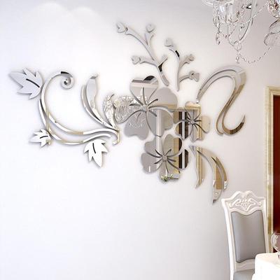 Adesivi Specchio a Forma di Ghirlanda di Fiori Autoadesivi per Ingresso, Soggiorno, Camera da Letto e Decorazione Parete Sfondo Divano