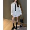 2026 Women's New Spring Design Niche Shirt Tie Loose Long Sleeve White Shirt Top Spring and Autumn
