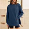 Damen Pullover Sweatshirt Oberteil mit Halsausschnitt, Langarm und Seitenschlitzen