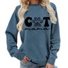 Women's Fashion Round Neck Long Sleeve Colorful Cat  Letter Top Sweatshirt