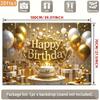 2D Shiny Gold Glitter Happy Birthday Backdrop Banner Party Decoration