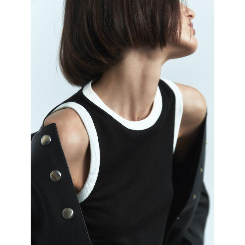 MD Spring New Arrival Easiest for Match Crew Neck Casual Bottoming Sleeveless Color Contrast Patchwork Vest T-shirt Tops 6825542