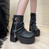 9CM Mid-Calf  High Platform Chunky Heels Trend Punk Gothic New Rock Leather Fashion Women's Boots Motorcycle Footwear Size 42