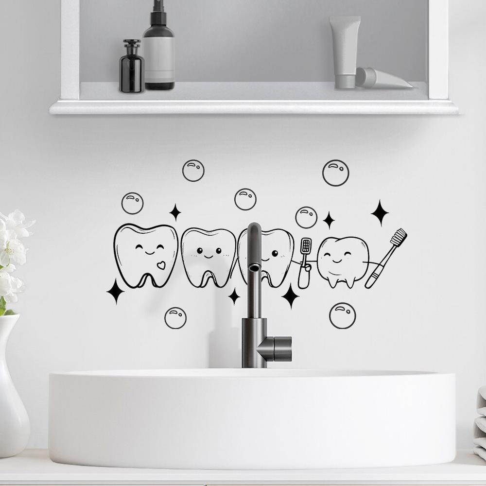 Cartoon Tooth Design Wall Sticker Pvc Waterproof Easy To Tear And Install For Bathroom Bedroom Washbasin Home Decoration