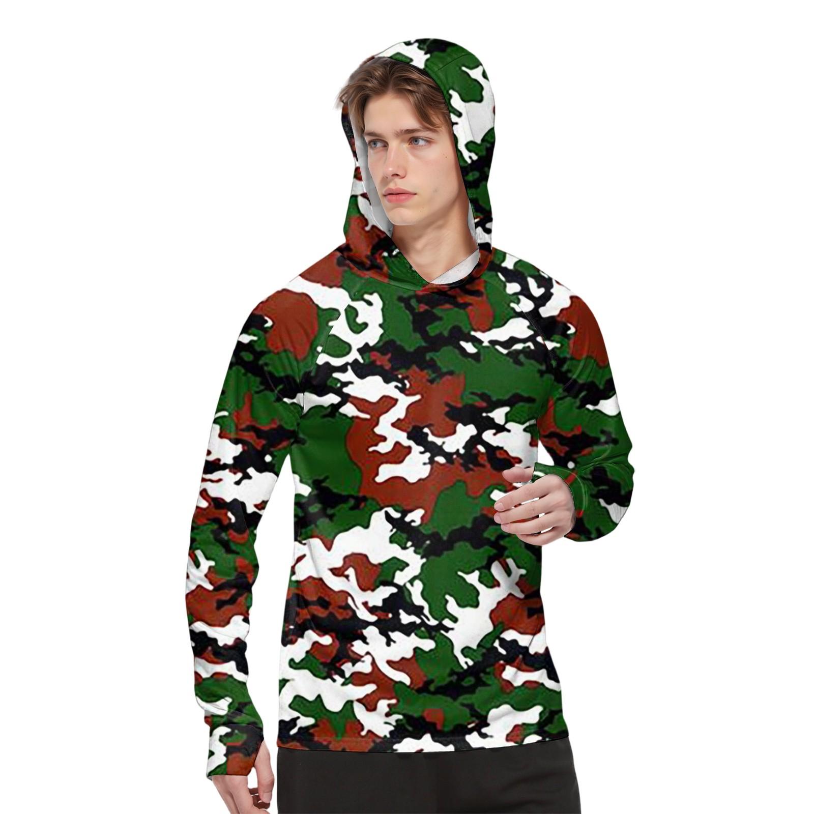 Мужская модная рубашка с длинным рукавом с принтом и капюшоном SPF/UV L