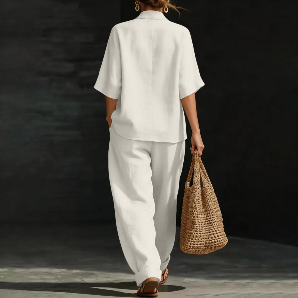 Women's Casual  V-neck Pullover Top With Loose Waist Pants Set