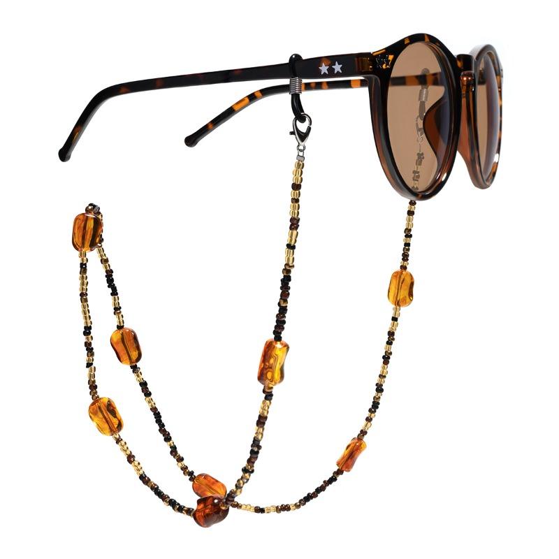 Retro Amber Beaded Glasses Chain for Women Men Trendy Handmade Beads Hangs Mask Sunglasses Lanyard Chain Glasses Decoration