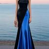 Women's One Shoulder Mermaid Maxi Dress Color Block Fishtail Elegant Evening Party Gown