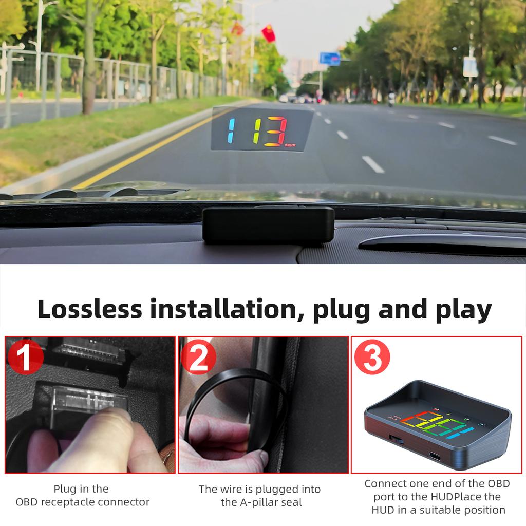 M4 Colorful LED Font OBD HUD Car Head Up Display Meter Digital Windshield Projector Speedometer MPH KMH PRM Water Temp Voltage