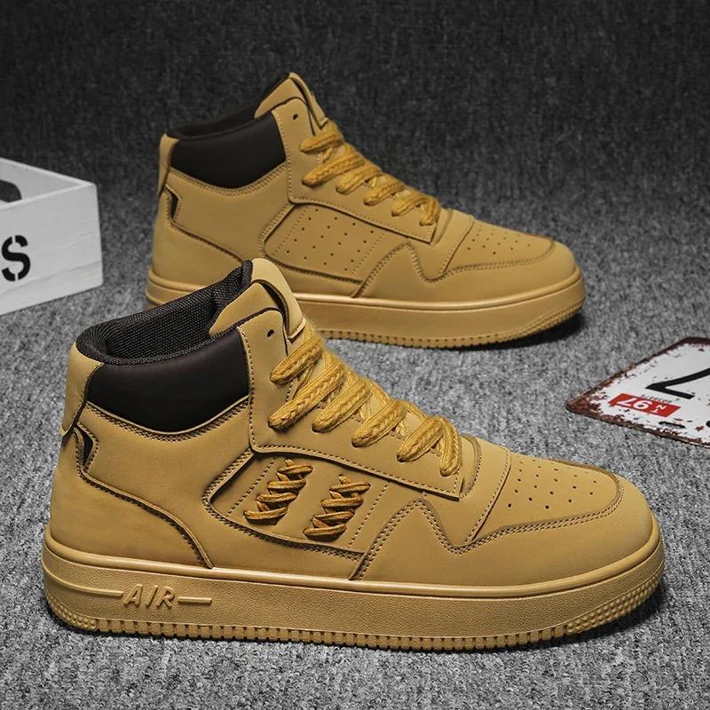 

Весна и осень Новые высокие кожаные вязаные туфли для сноуборда Модные студенческие кроссовки для отдыха в порту Белые туфли 44 жёлтый