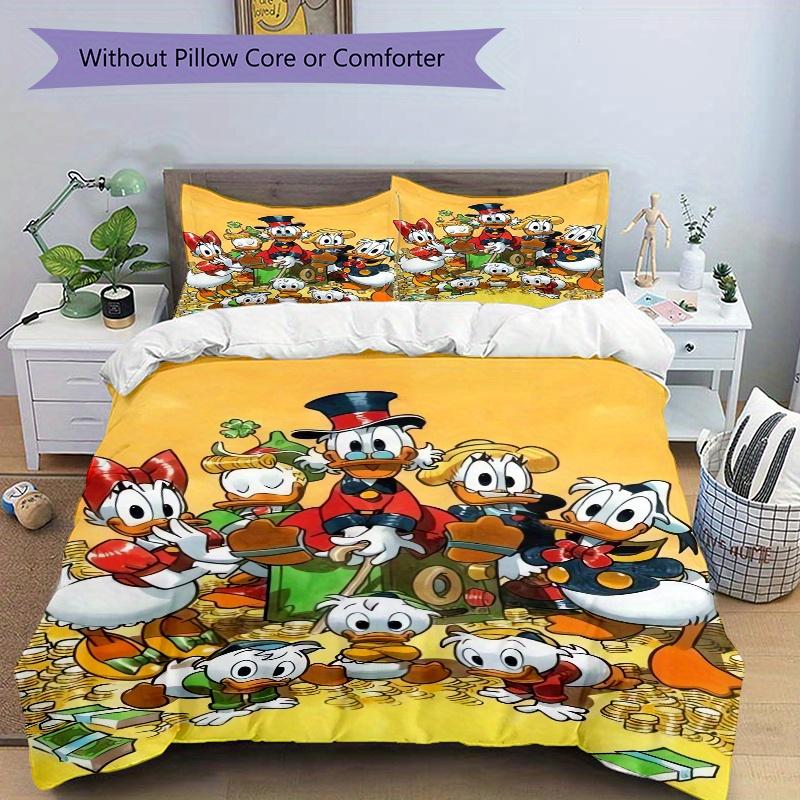 Set Biancheria da Letto Famiglia Duck Tales 3 Pezzi 1 Copripiumino Morbido + 2 Federe, Lavabile in Lavatrice Adatto a Tutte le Stagioni S040