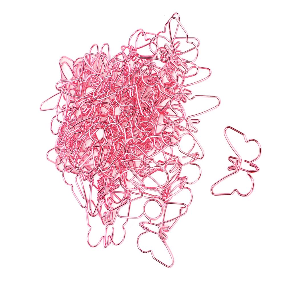 50Pcs Pink Butterflies Paperclip Cartoon Color Plating Innovative Cute Paperclips for Office Home