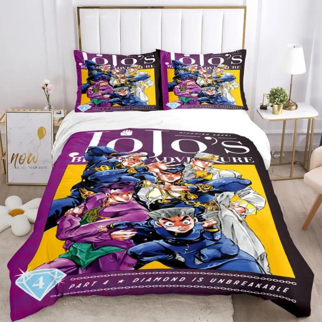 JOJO Anime Druck 3-teiliges Bettwäsche-Set Für Jungen Erwachsene Bettbezüge Kissenbezüge Modische Bettwäsche Geschenk