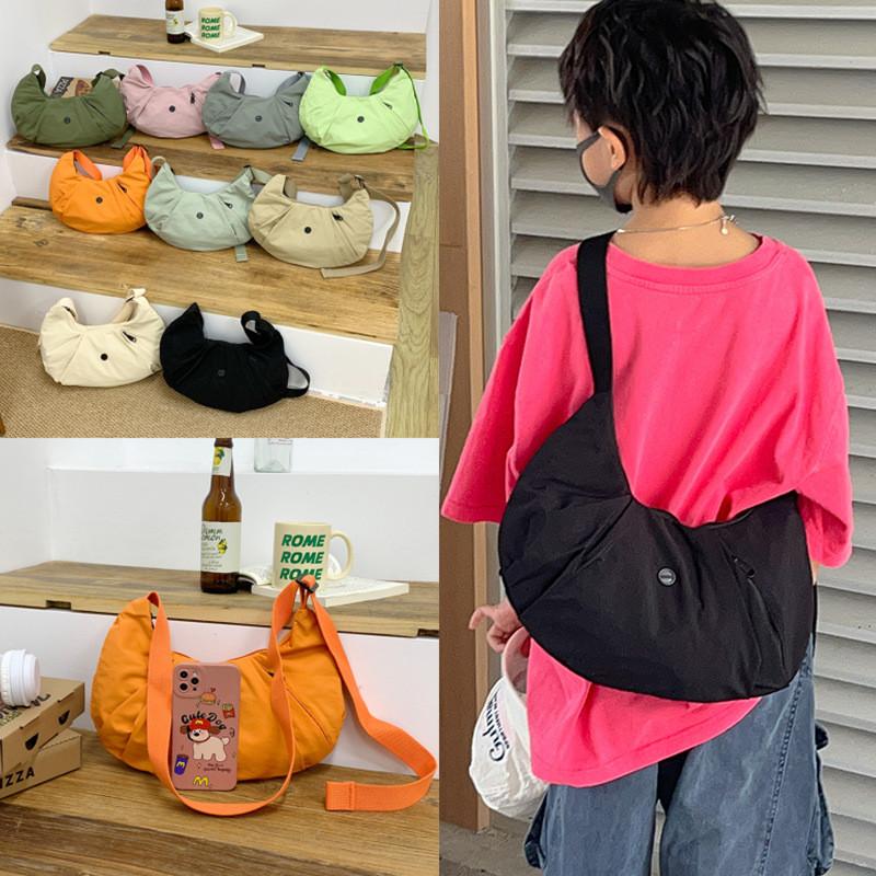 Solid Button Color Dumpling Wrap Kids Casual Shoulder Bag Trendy Light Outings