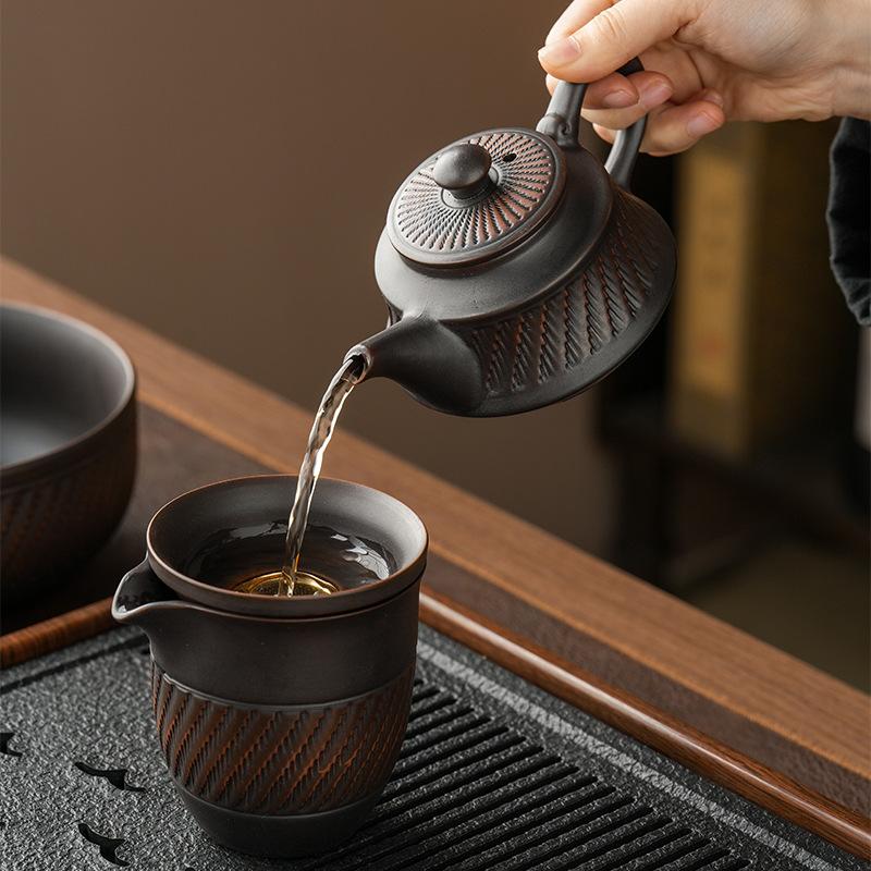 Purple pottery side handle fair cup household tea moisture tea set tea sea relief high-end ceramic tea cup kung fu tea set accessories