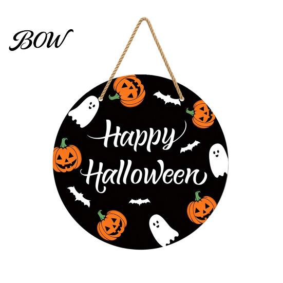 Spooky Door Decor Halloween Hanging Sign, Wooden Front Hanger Wreath, Cute Fall Festival Ghost Welcome Sign for Porch Wall Indoor Home Decoration